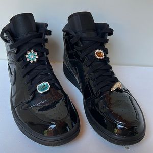 Nike Air Jordan Black Patent Leather with Nike lace gems